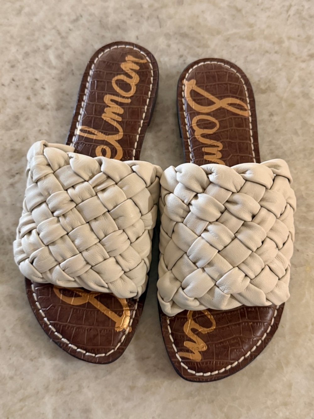 Sam Edelman Cream Woven Slide Mules